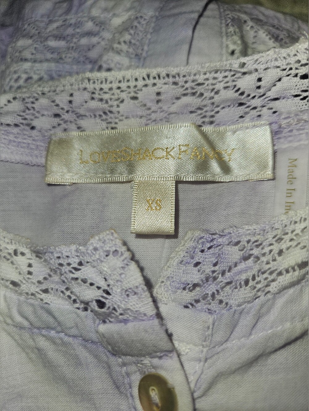 LoveShackFancy  Light Lavender Lace Button-Front Boho Dress - Picture 5 of 9